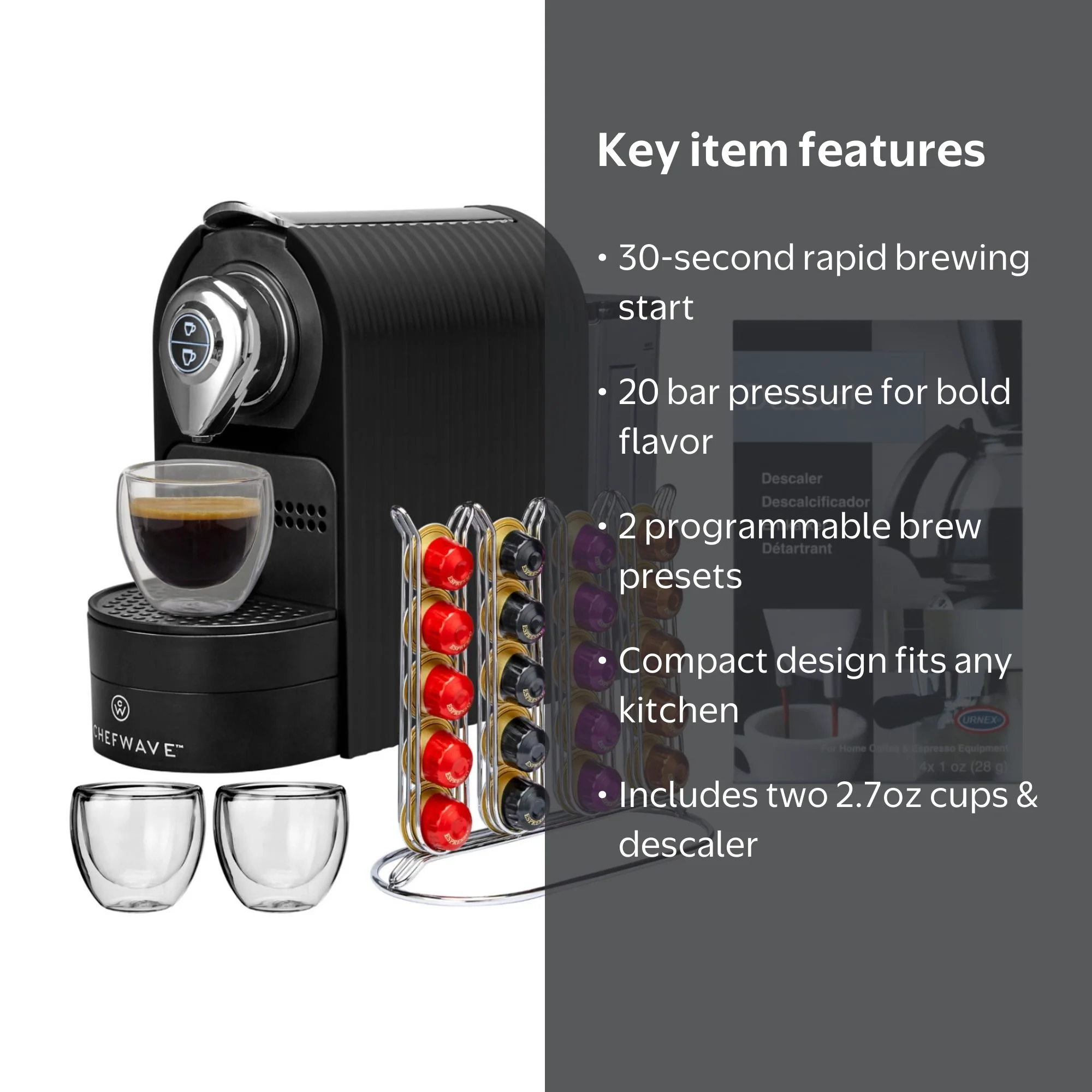 ChefWave Kava Mini Coffee Maker: Nespresso Compatible Espresso