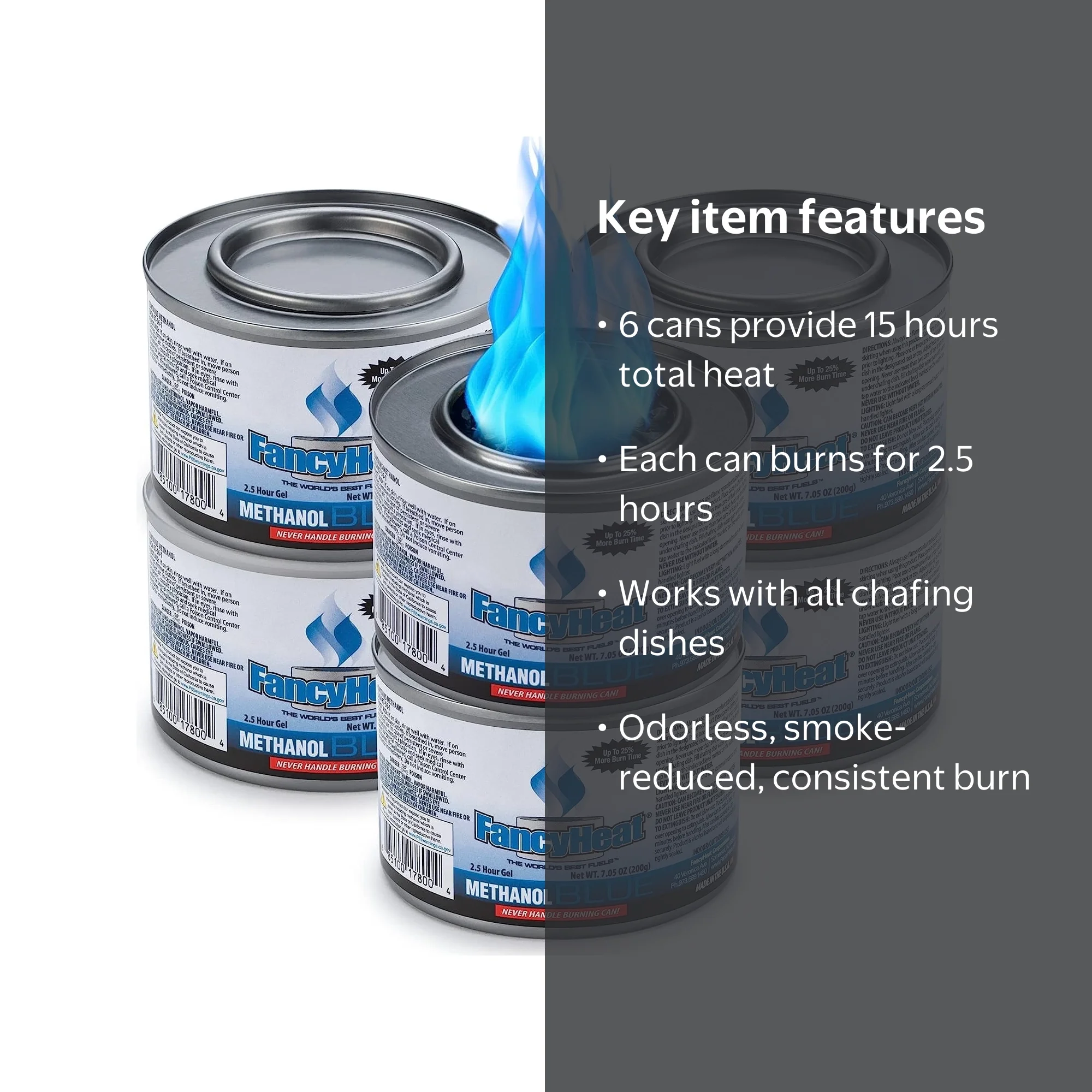Diplastible Food Warmer Gel Cans, 6-Pack, 2.5 Hours Each, For