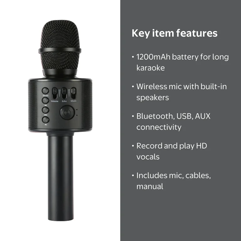 Core Innovations Wireless Bluetooth Karaoke Microphone with Built