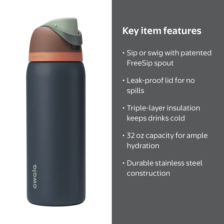 Owala FreeSip Stainless Steel Water Bottle, 32oz, Twilight Forest