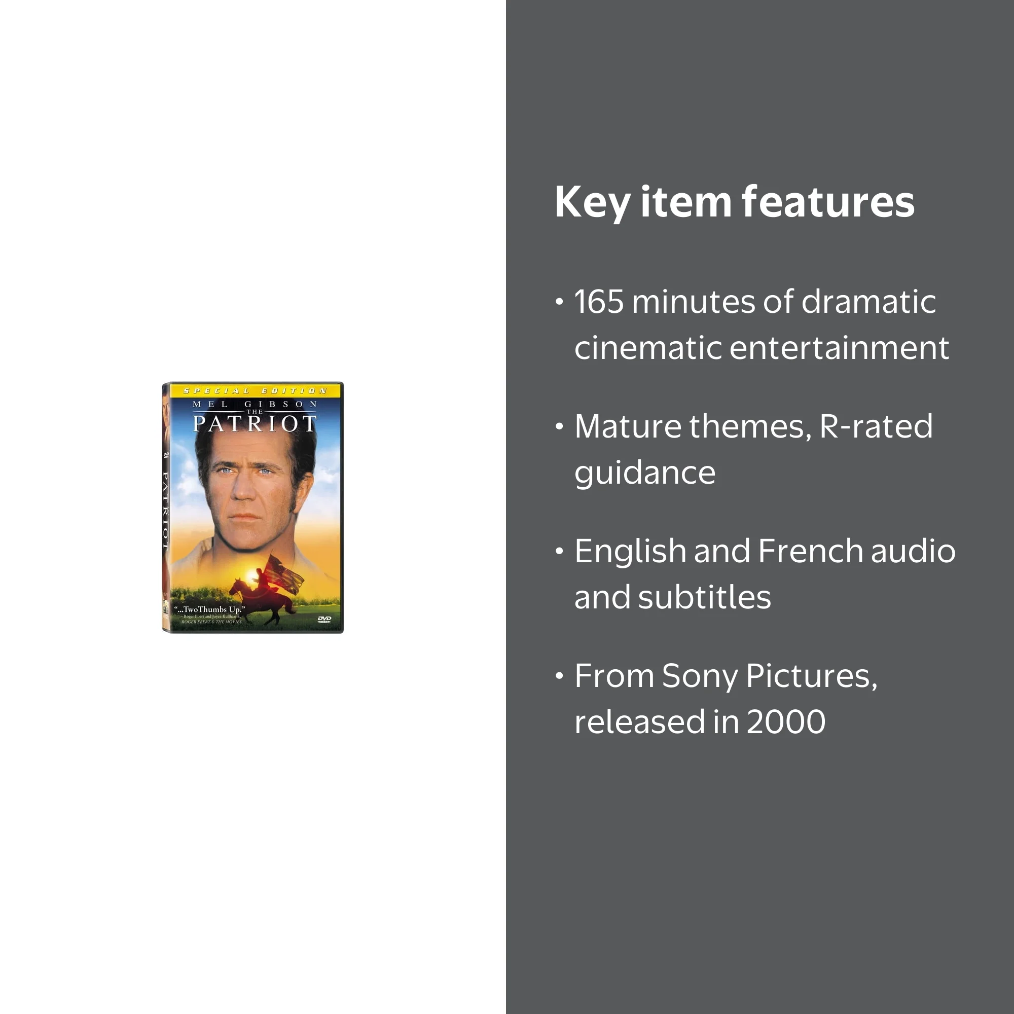 Sony Pictures: The Patriot Full Movie (DVD), Drama, English/French