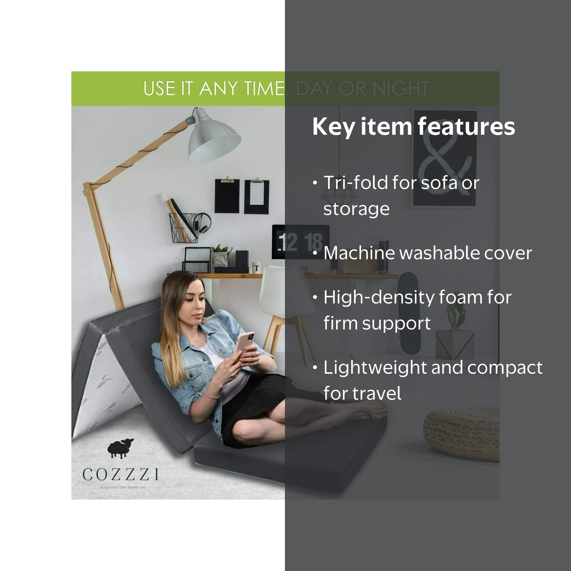 Cozzzi Tri-Fold Foldable Camping Mattress - Lightweight, Portable