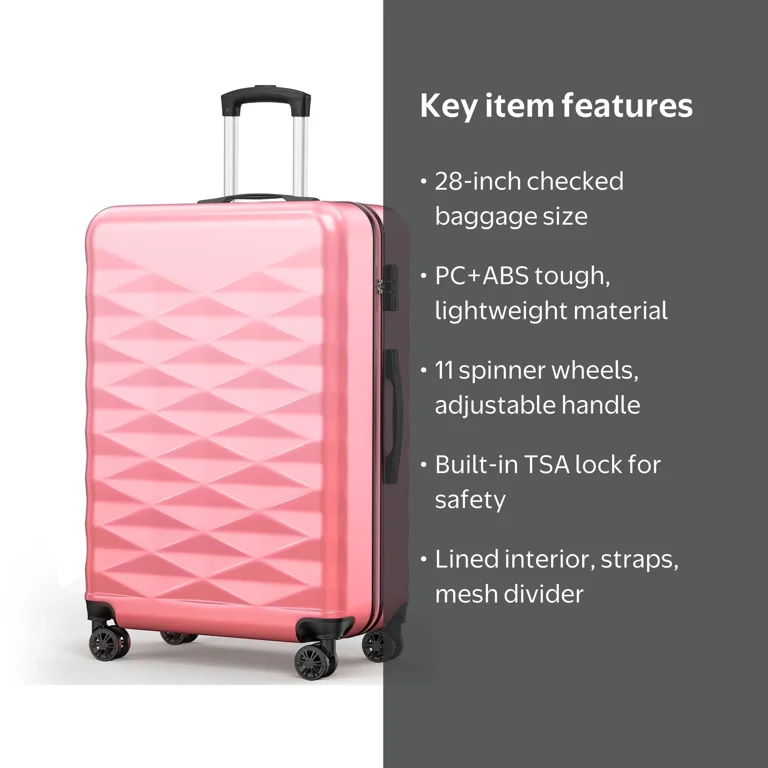28-inch PC + ABS Large Checked Suitcase with Spinner Wheels and
