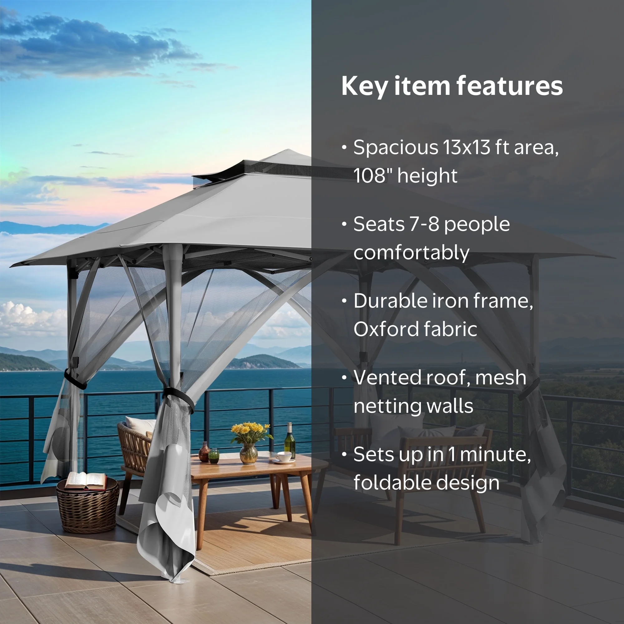 Uforic 13'x13' Pop Up Gazebo, Outdoor Double Roof Gazebo Tent with