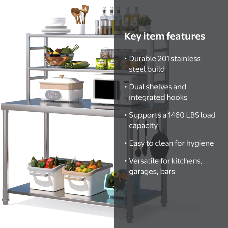AECOJOY, Stainless Steel Work Table, 48 x 24 inches, Silver