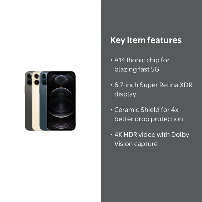 Apple iPhone 12 Pro Max 128GB Fully Unlocked, 5G, A14 Bionic