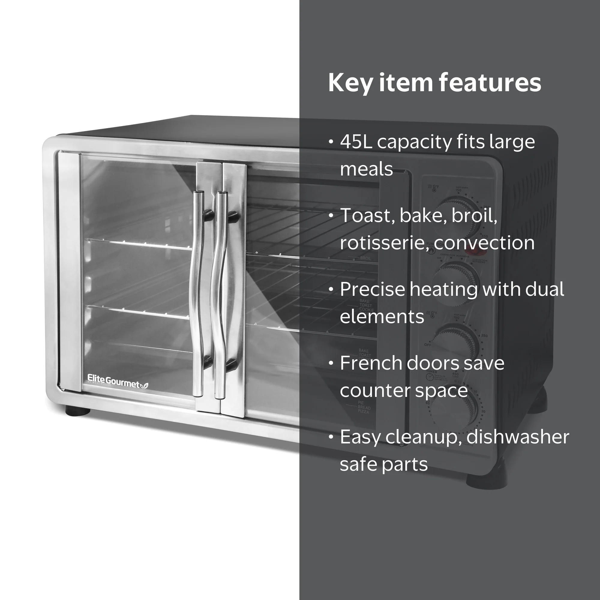 Elite Gourmet ETO-4510M Double Door Oven with Rotisserie