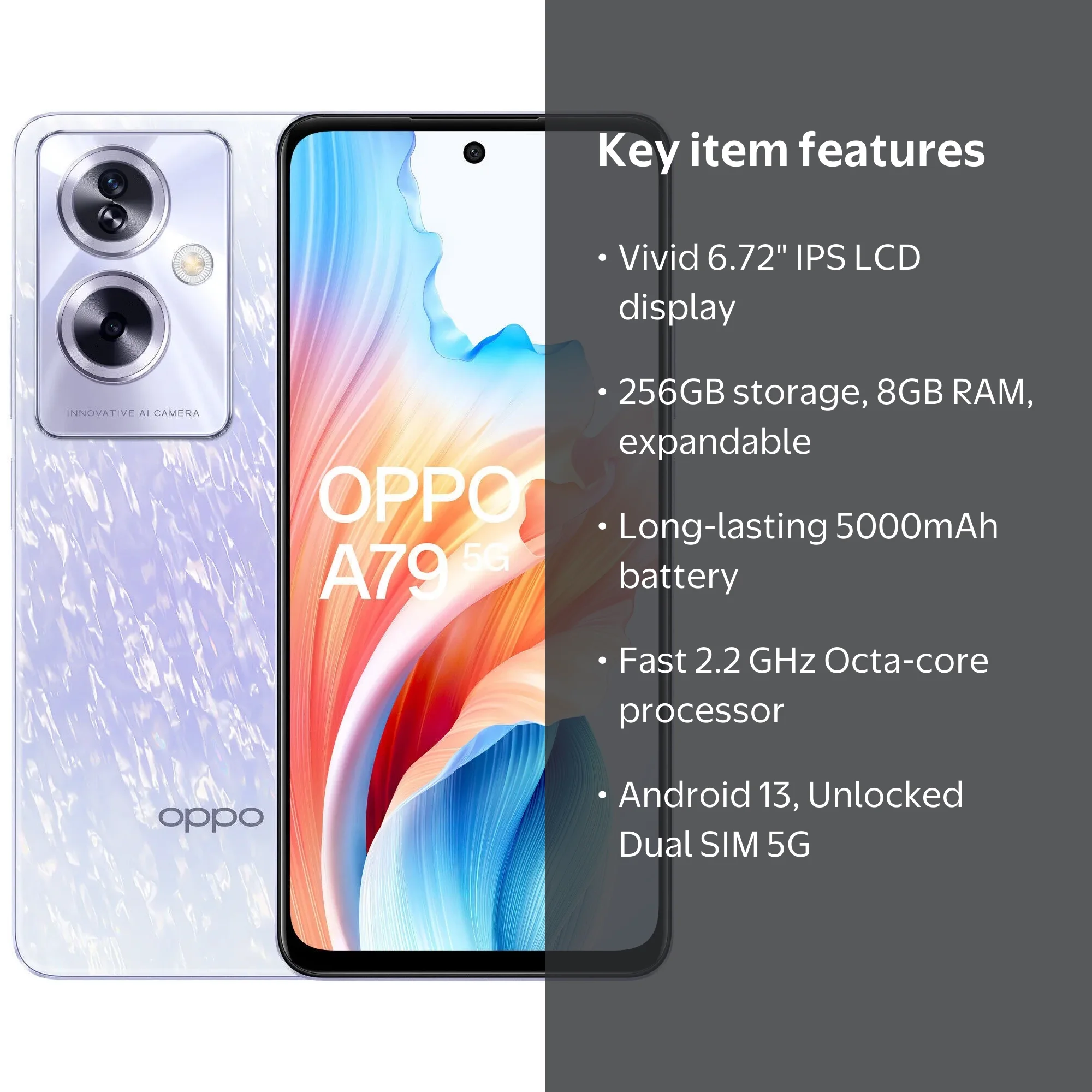 Oppo A79 5G Dual SIM, 256GB + 8GB RAM, GSM Network, Android