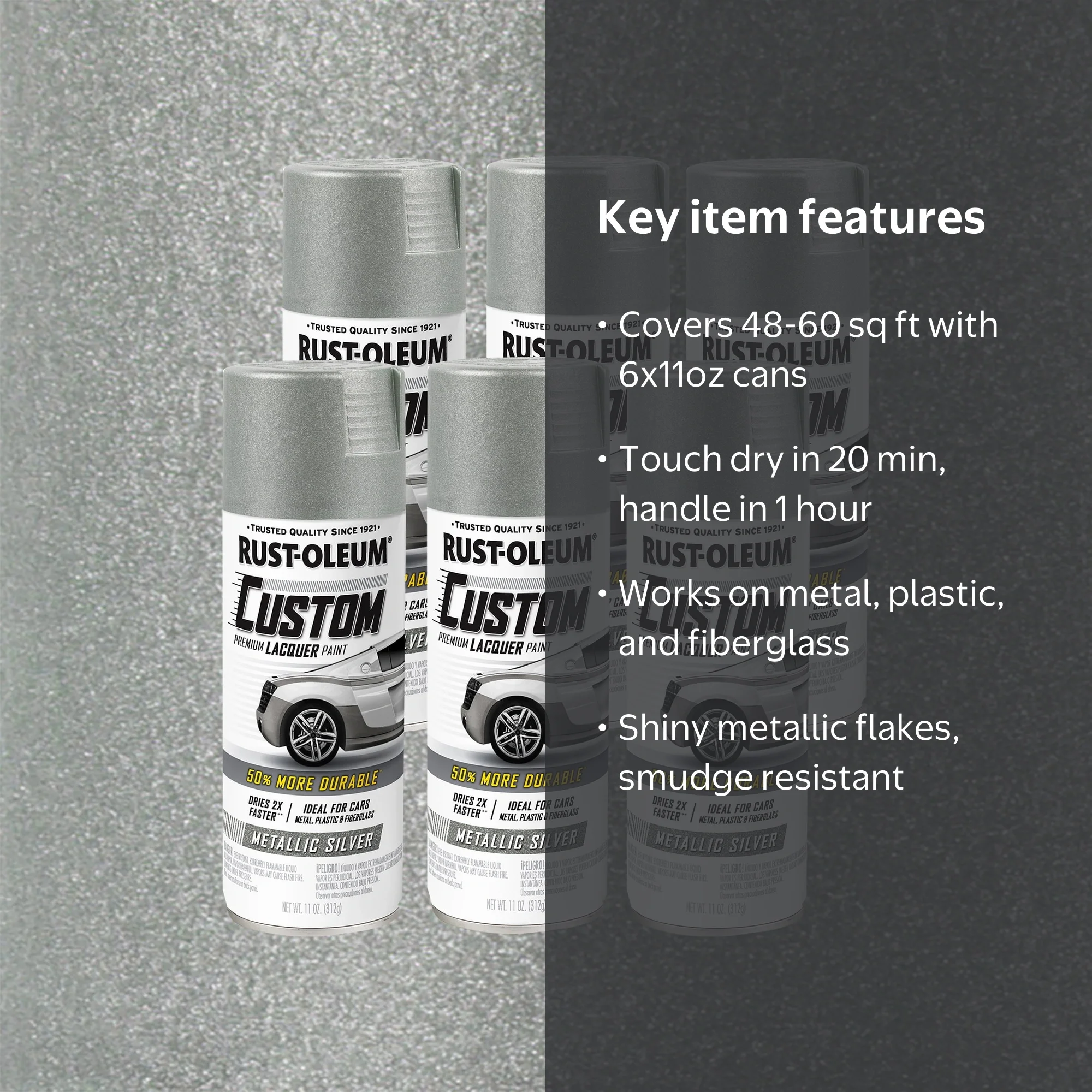 6 Pack, Silver, Rust-Oleum Custom Automotive Metallic Lacquer