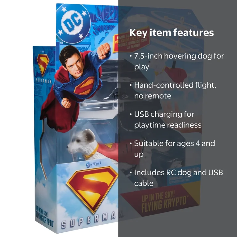DC Comics, Superman Flying Krypto Hovering RC Toy, 7.5-Inch