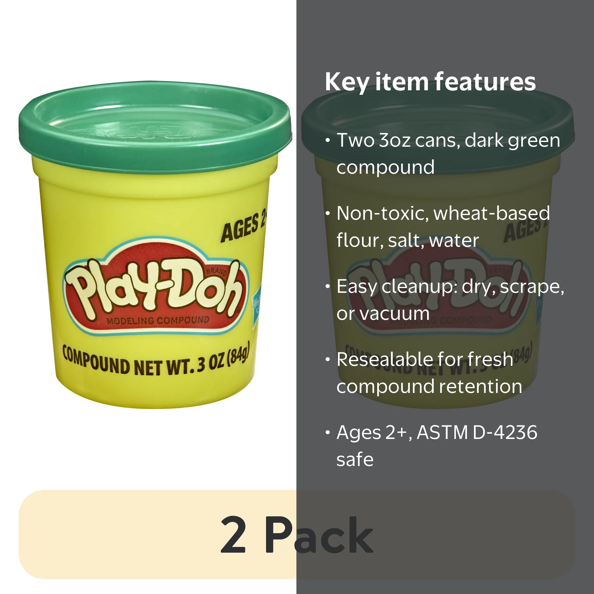 2 pack) Play-Doh Single Can Dark Green Modeling Compound, 3 Ounces
