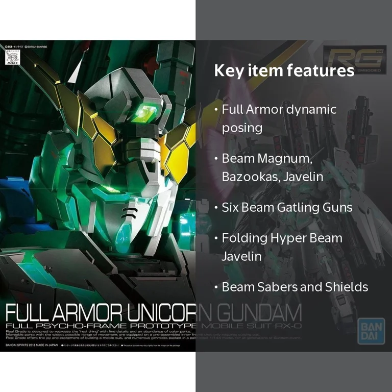 Bandai Hobby Gundam UC Full Armor Unicorn Gundam RG 1/144 Model