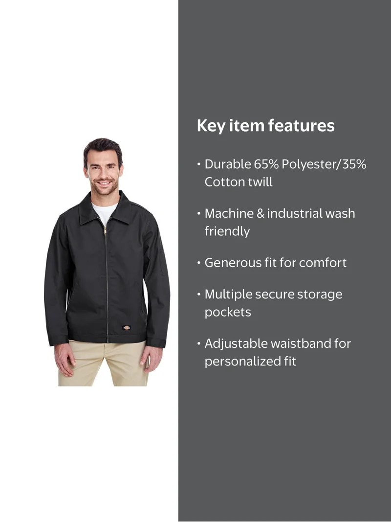 Dickies Men's Work Twill Eisenhower Jacket, Unlined, Full Zip