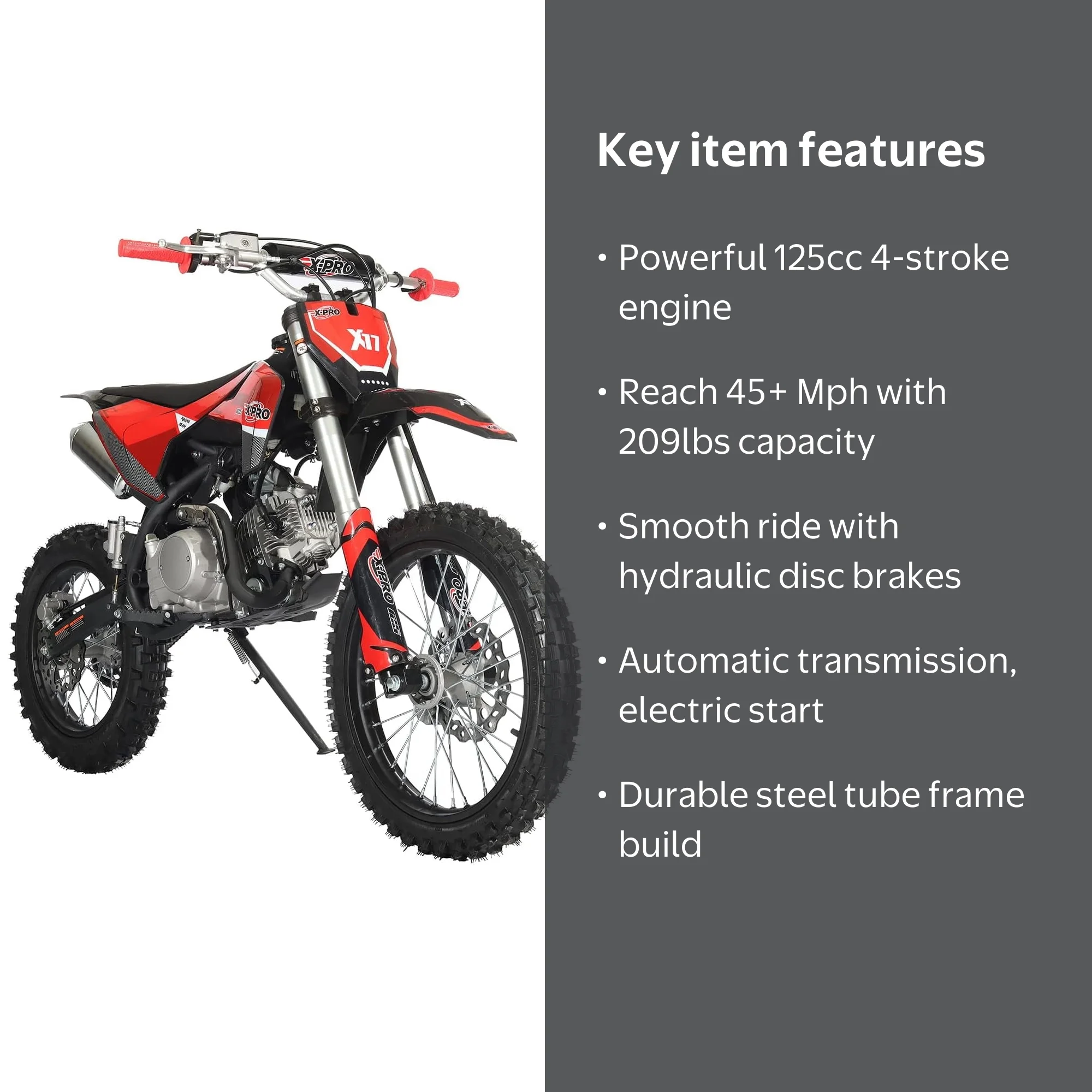 X-Pro X17 125cc Dirt Bike, Auto Transmission, Electric Start, 17