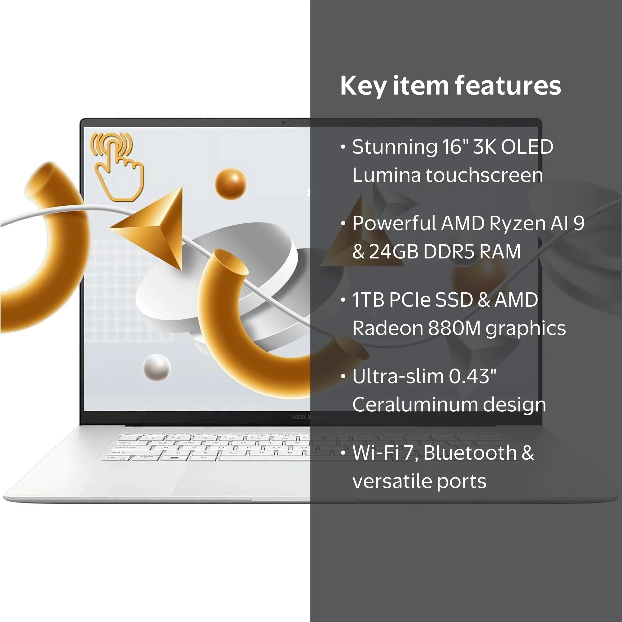 ASUS, Laptop, Zenbook S 16, AMD Ryzen AI 9 365, 16‚Äù 3K Touch