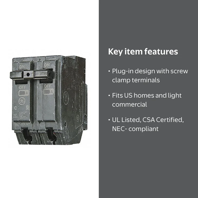 GE Plug in Circuit Breaker, THQL, Number of Poles 2, 20 Amps, 120