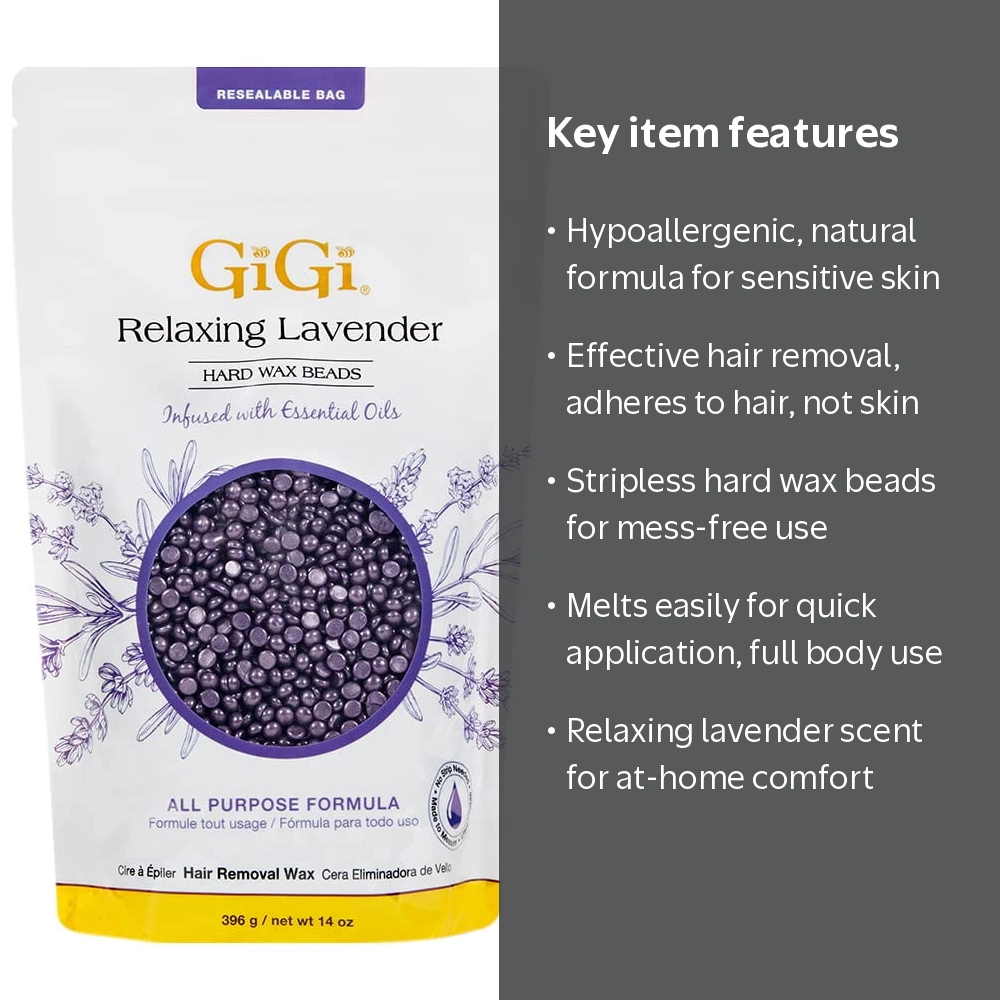 GiGi, Hard Wax Beads, 14 oz, Relaxing Lavender for Sensitive Skin