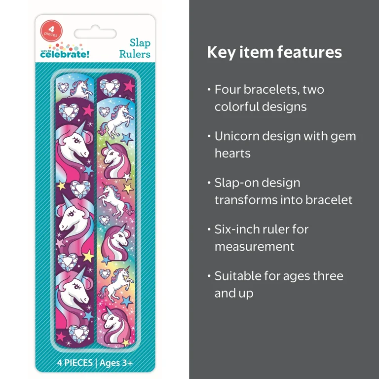 Way To Celebrate Multi-Color Unicorn Slap Ruler Bracelets, 6-inch