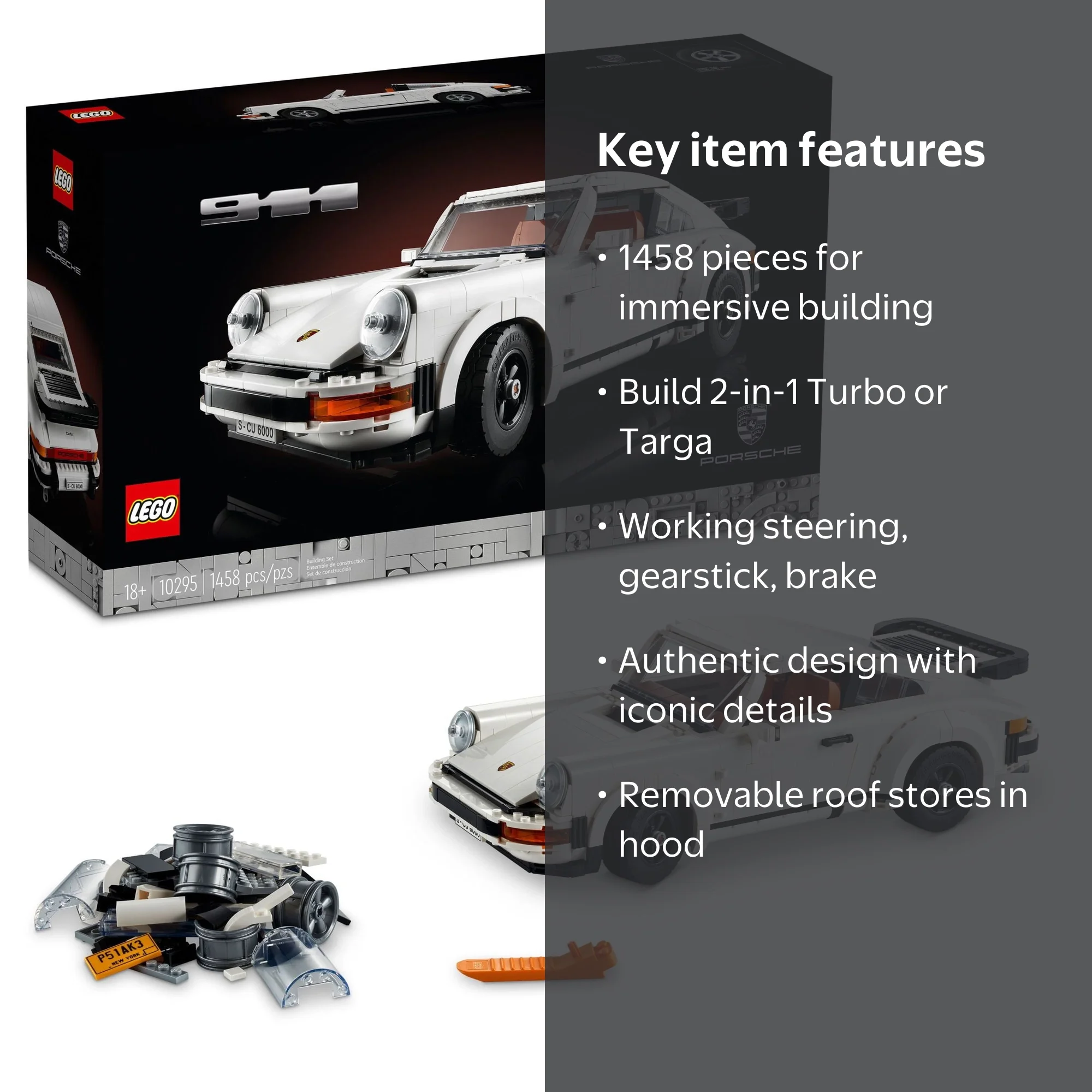 LEGO, Collectible Model Kit, Porsche 911 10295, Turbo Targa 2in1