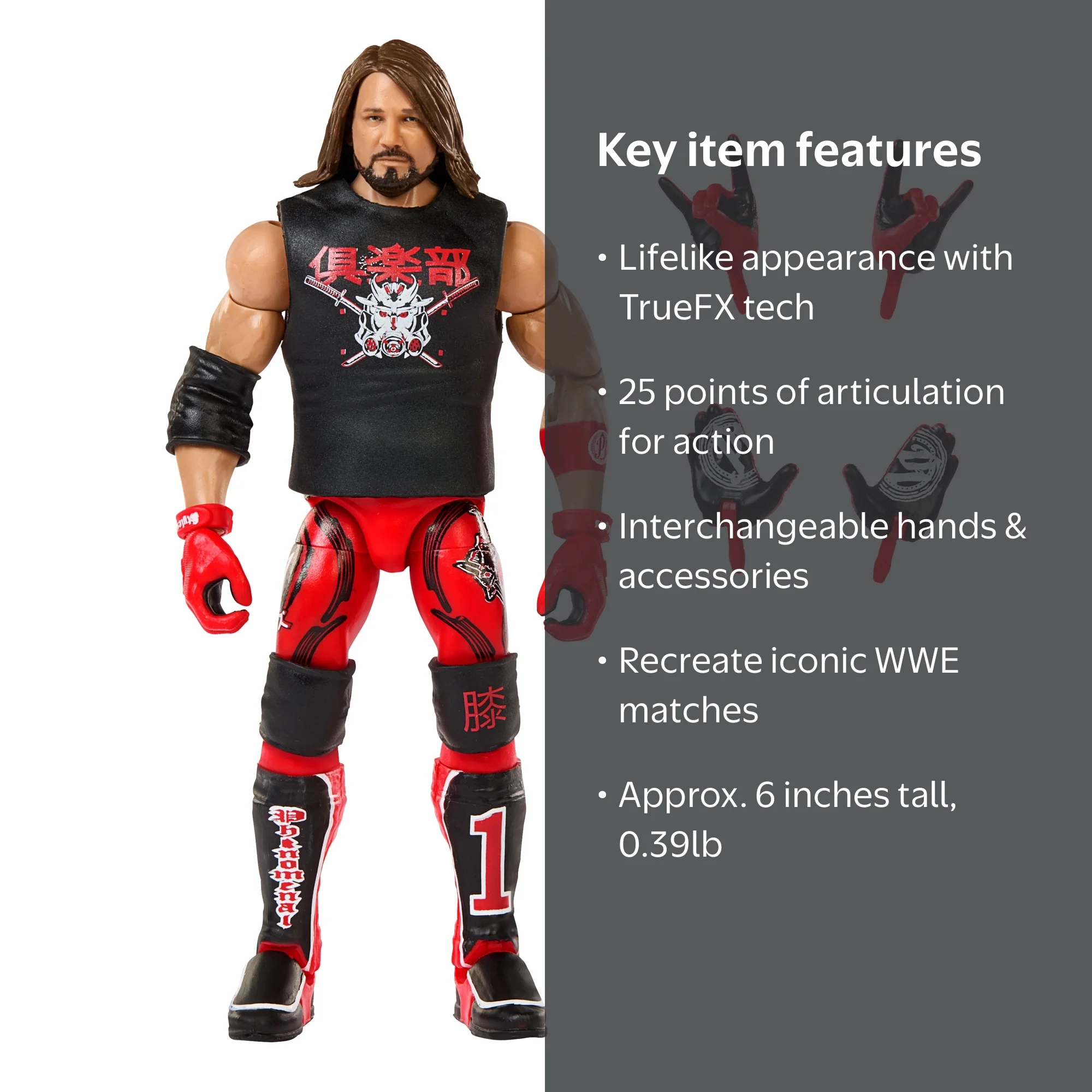 WWE Elite Collection AJ Styles Action Figure, Deluxe Articulation