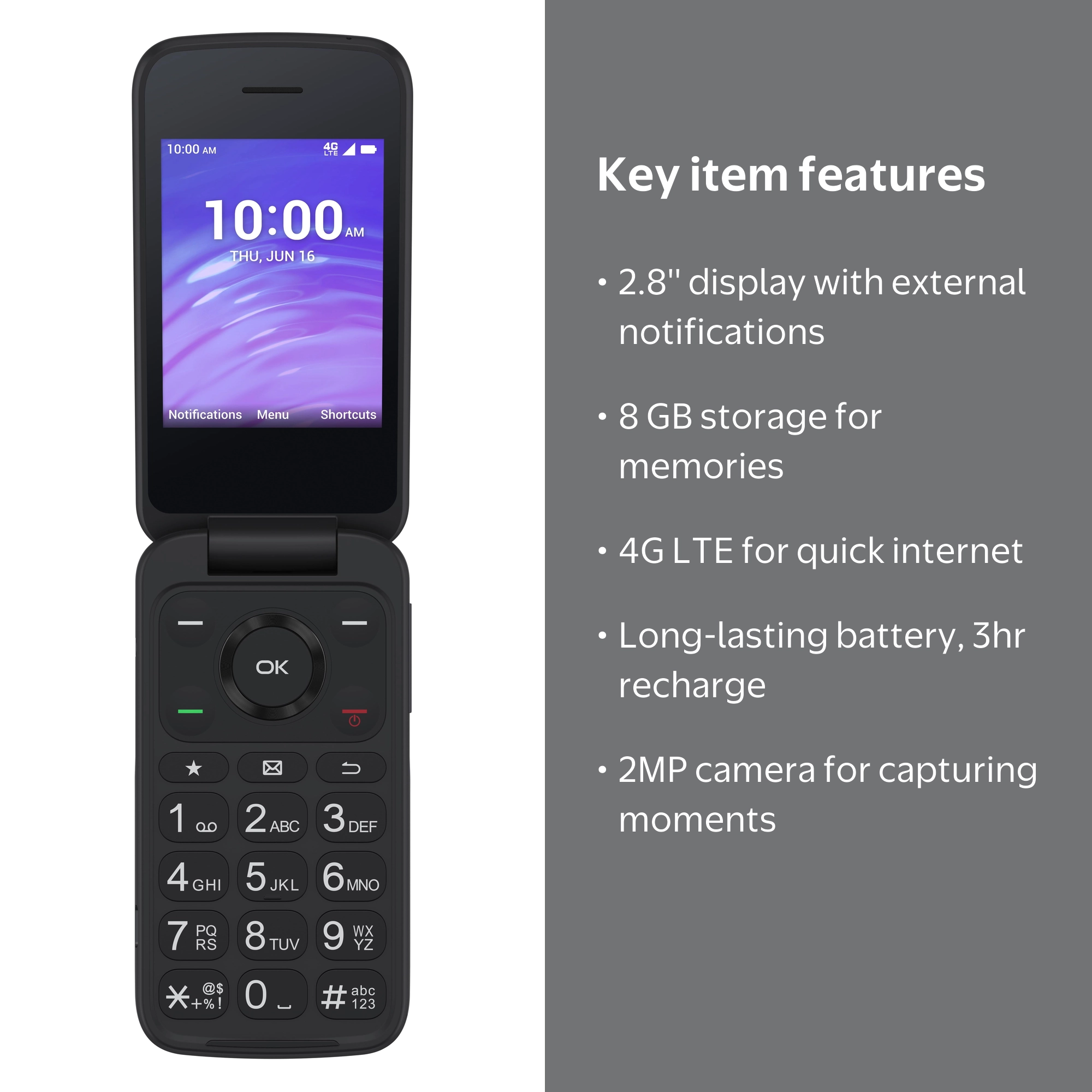 TCL Flip Go 2.8'' 4G LTE 8GB Storage, MTK6739-CH Processor, 2MP