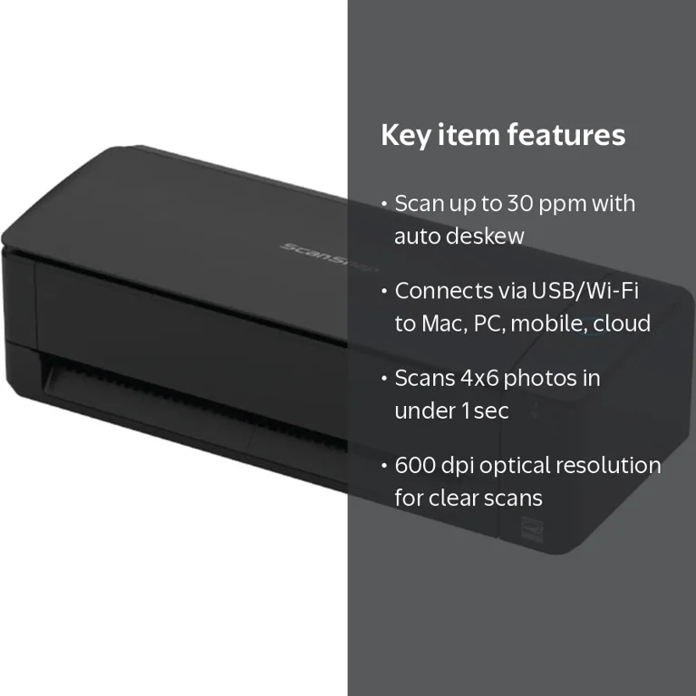 Ricoh ScanSnap iX1300 Document Scanner - Black, Wireless, Office