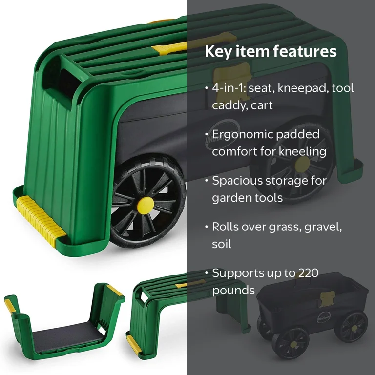 Miracle-Gro, Garden Seat and Kneepad, 4 in 1 Roll N Kneel, Green