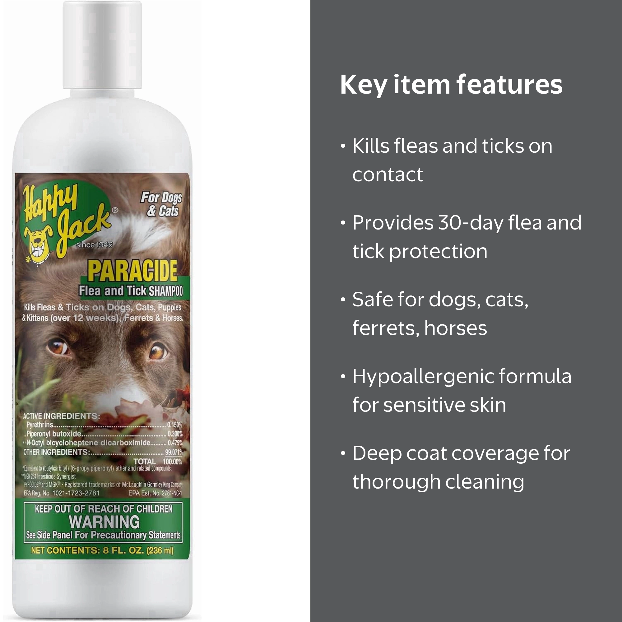 シャンプー weasel Happy Jack® Paracide Flea & Tick Shampoo, Kills & Prevents, for