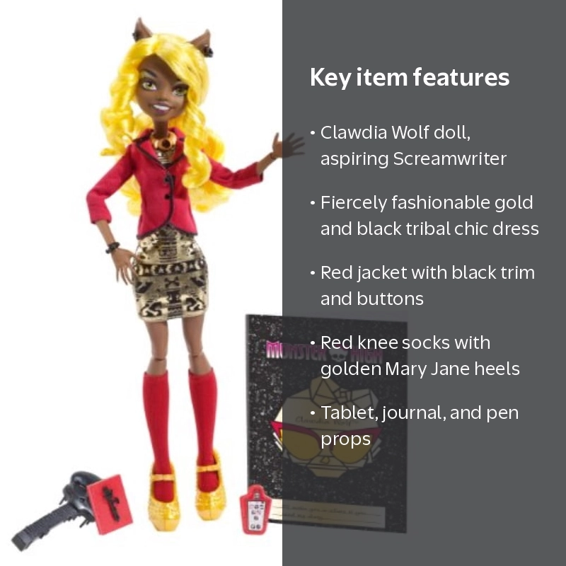 Monster High, Clawdia Wolf Doll, 12.75 inch, Frights Camera Action