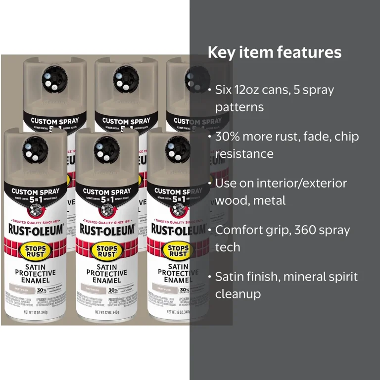 6 Pack, Driftwood, Rust-Oleum Stops Rust Custom Spray 5 in 1 Satin