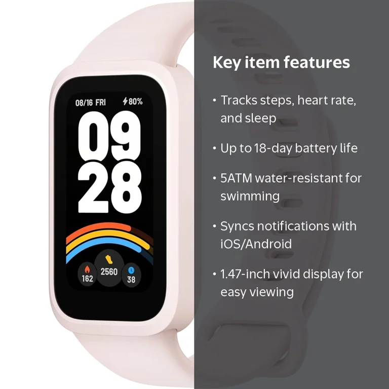 Xiaomi, Smart Band 9 Active, Pink, 1.47'' Display, 18-Day Battery