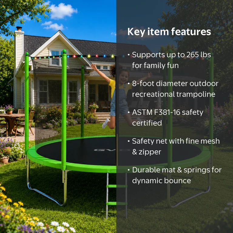 GVDV Outdoor Trampoline, 8' Backyard Recreational Trampoline with