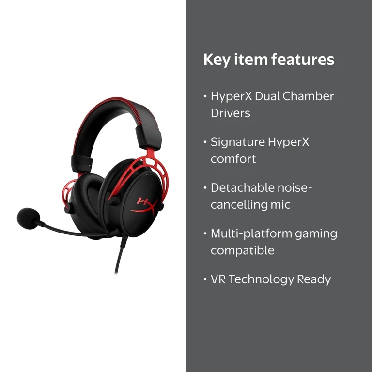 HyperX, Gaming Headset, Wired, Over-Ear Red with Detachable