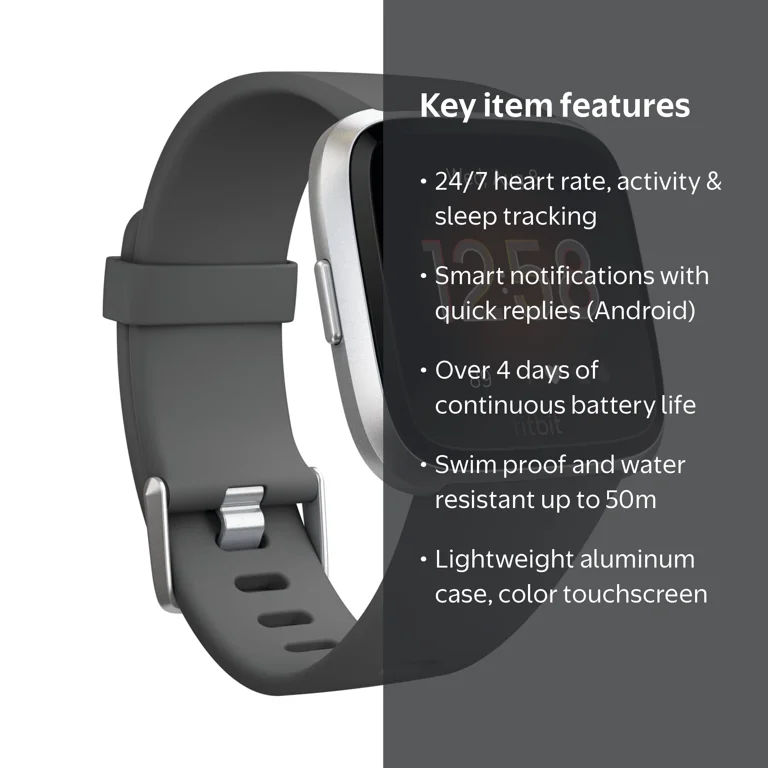 Fitbit Versa Lite Edition Smartwatch, Silver Aluminum Case