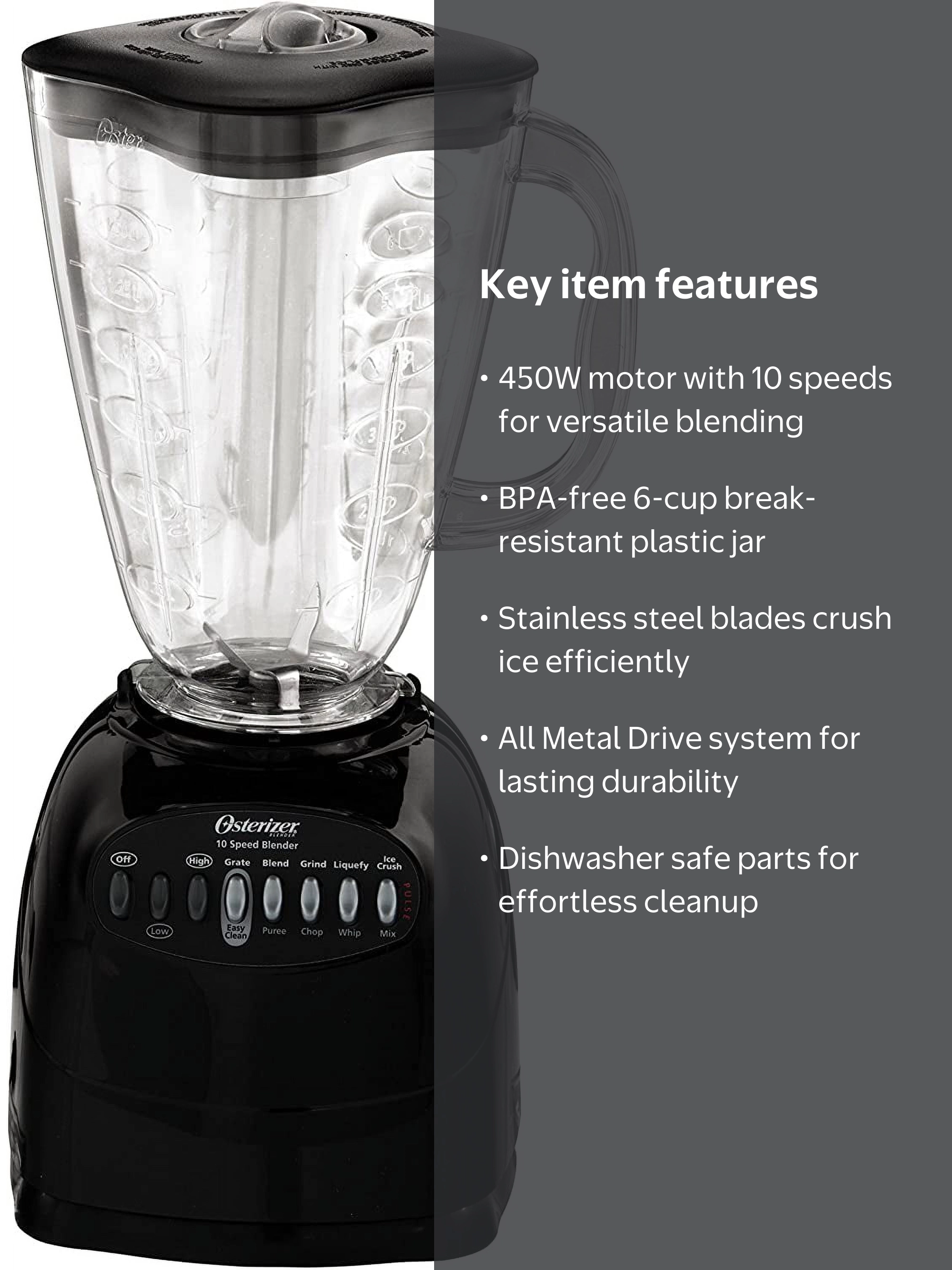 Oster 6706 Table Top Blender, 450W, 10-Speed, 6-Cup, Black