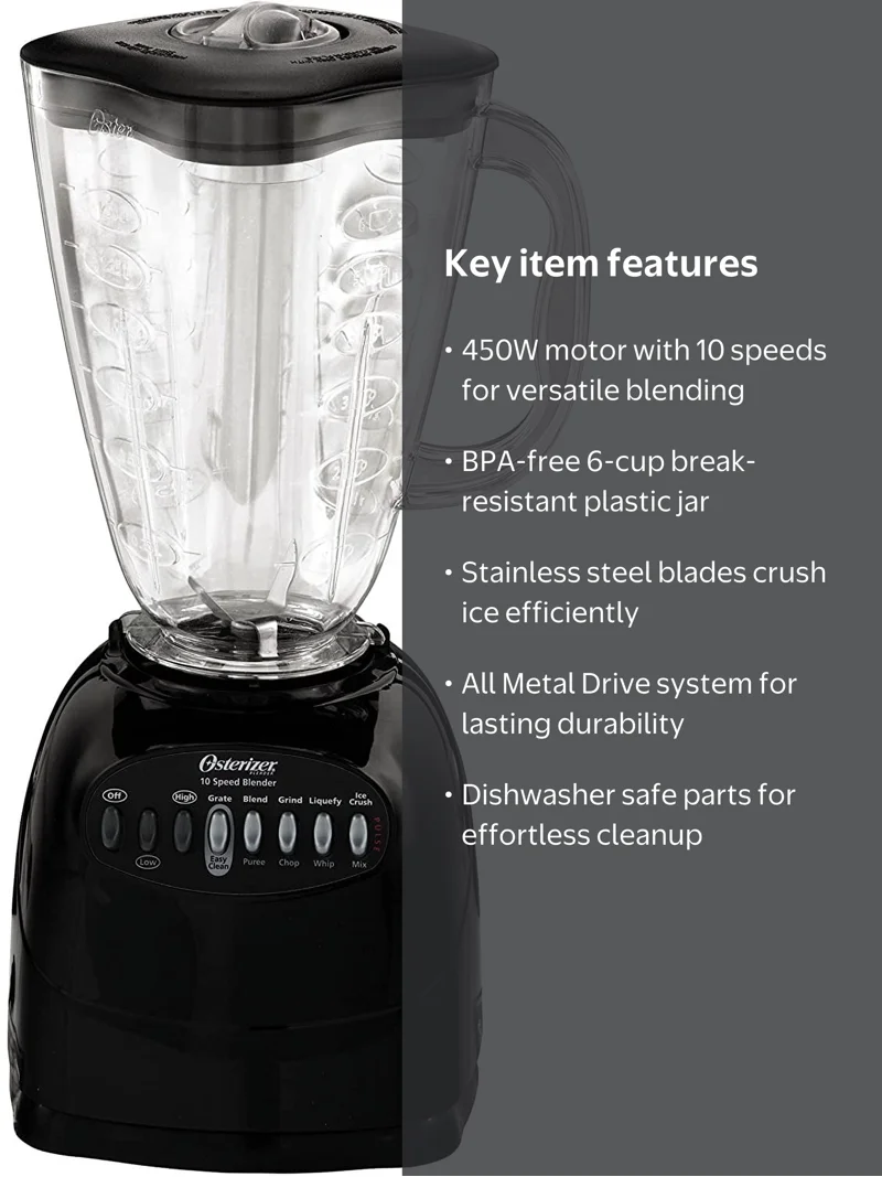 Oster 6706 Table Top Blender, 450W, 10-Speed, 6-Cup, Black