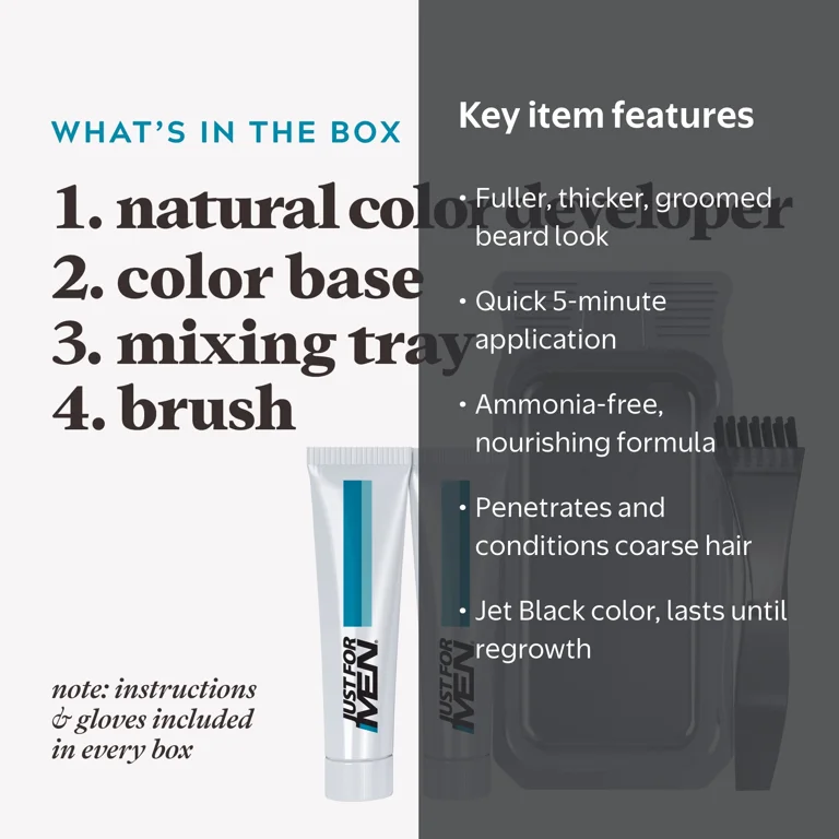 Just For Men Mustache & Beard Dye, M-60 Jet Black with Brush