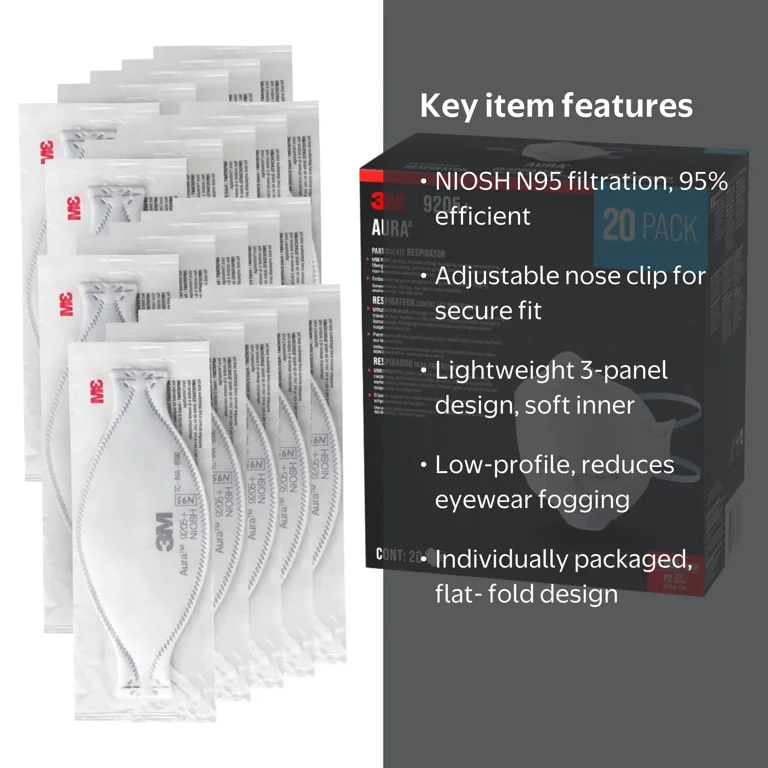 3M™ Aura™ N95 Particulate Respirator, 9205PH-20-DC, Pack of 20