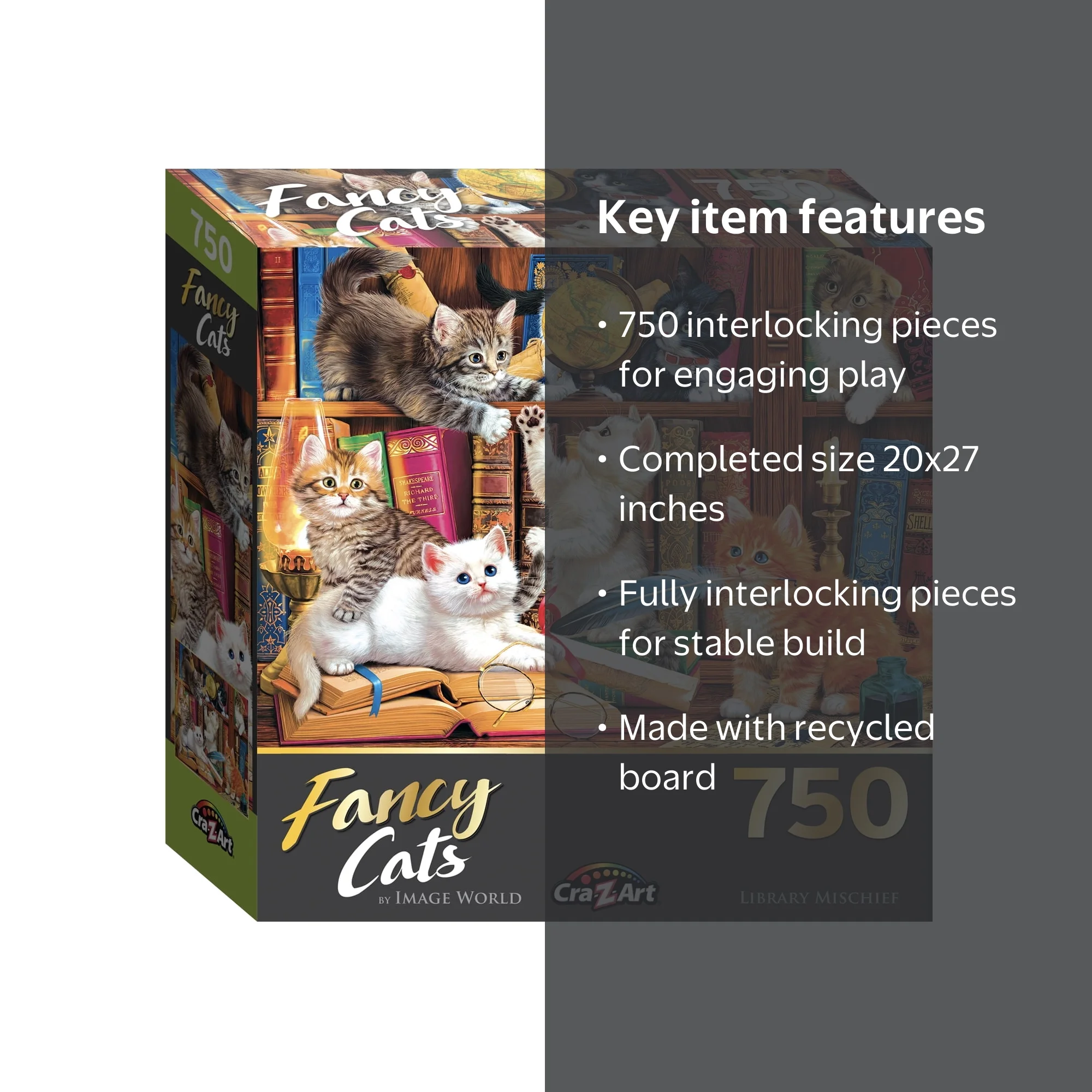大鎌猫の仔　英語版4枚セット Cra-Z-Art Fancy Cats 750 Piece Jigsaw Puzzle - Library Mischief