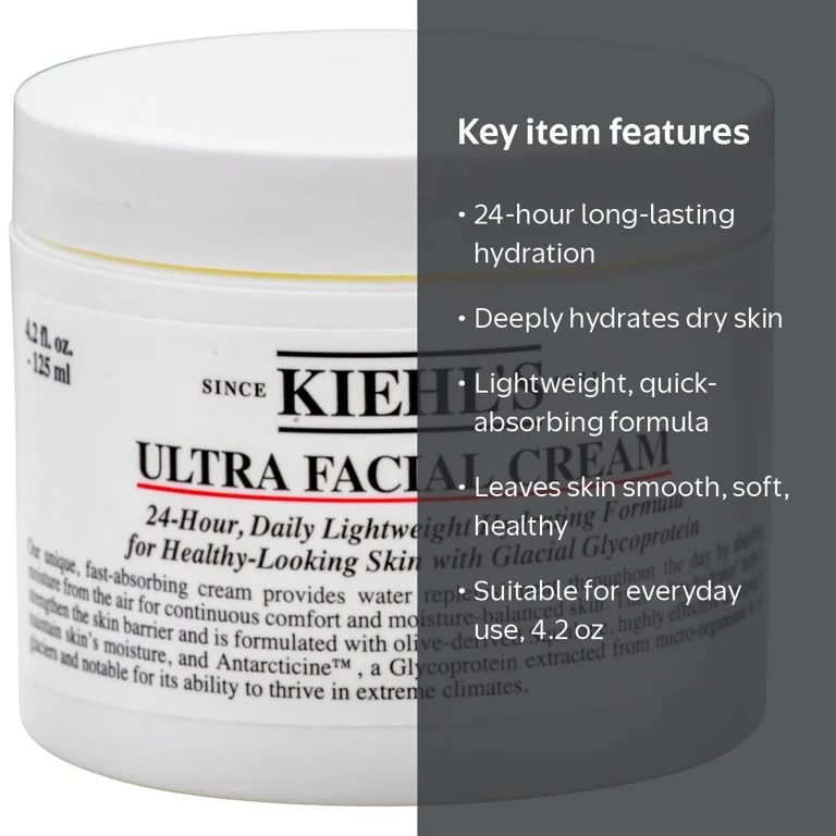 Kiehls Ultra Facial Cream Skincare Moisturizer for Face, Long