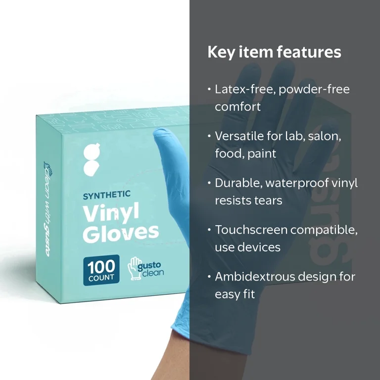 Comfy Package Synthetic Vinyl Gloves, Disposable XL 100-Pack