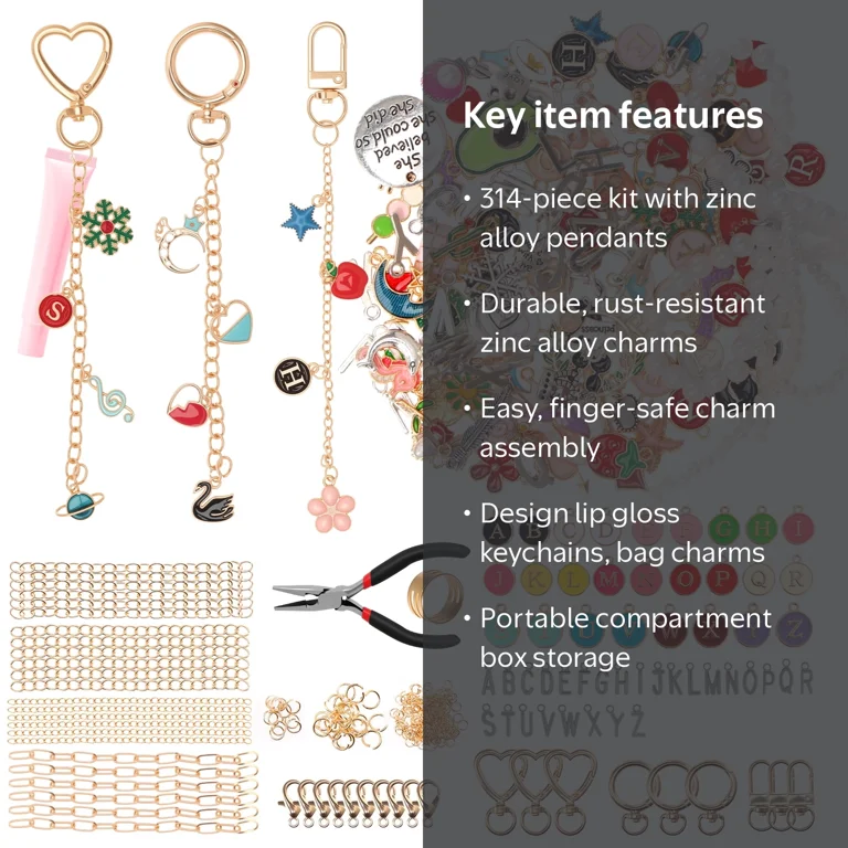 アクセサリー LI'S CRAFT999 Lip Gloss Keychain Making Kit with Charms, 314Pcs Bag Charm Kit
