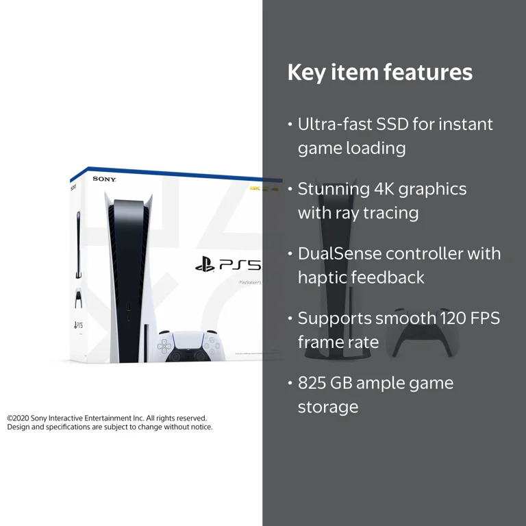 Sony PlayStation 5 (PS5) - Ultra-High Speed SSD, 4K-TV Gaming, Ray