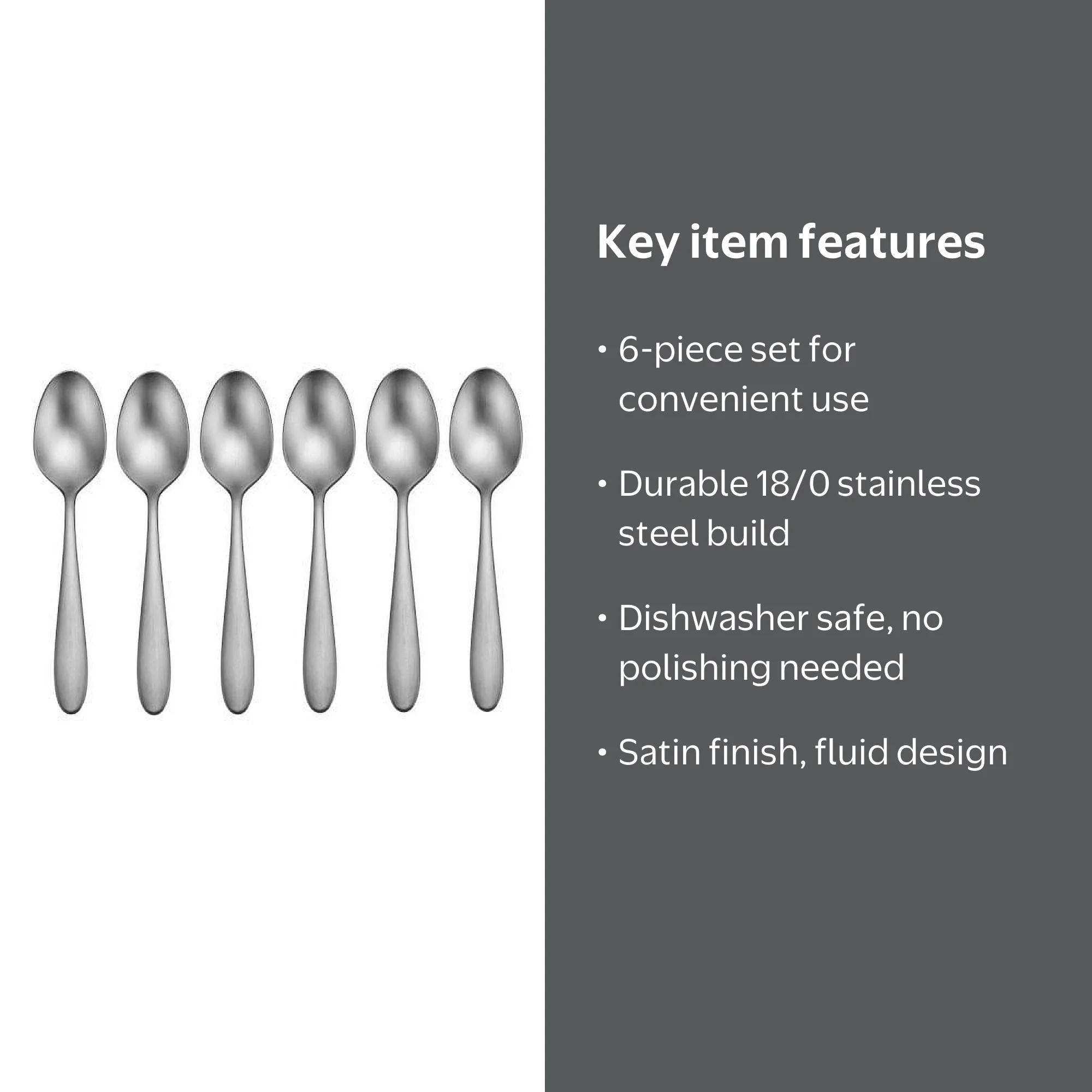 Oneida Vale Stainless Steel Flatware Set of 6 Teaspoons, Durable
