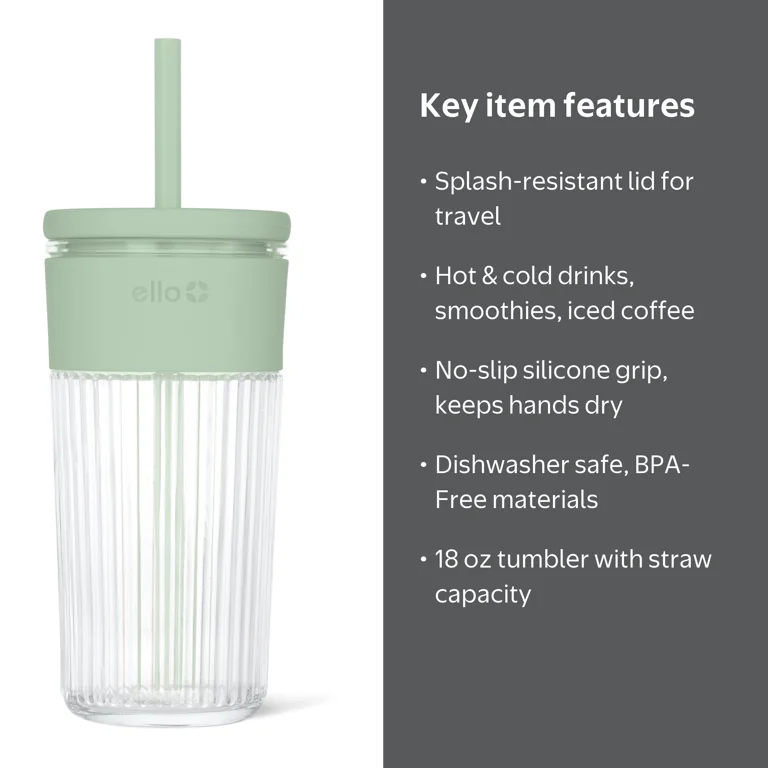 Ello Ava 18 oz Glass Iced Coffee Mug with Straw - Walmart.com