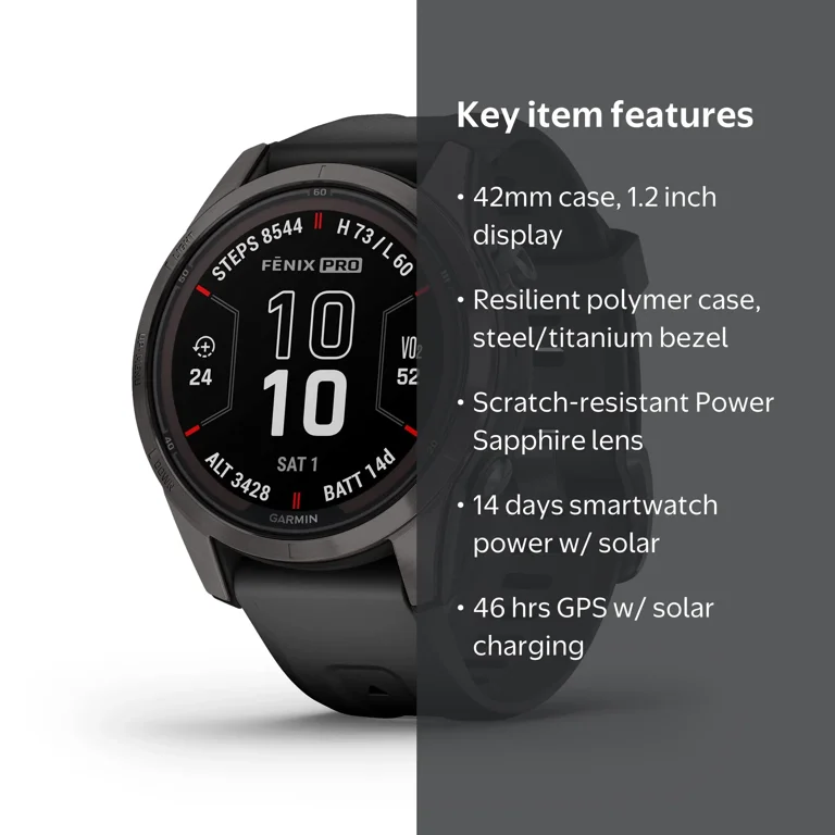Garmin fēnix 7S Pro Sapphire Solar, GPS Smartwatch with Flashlight