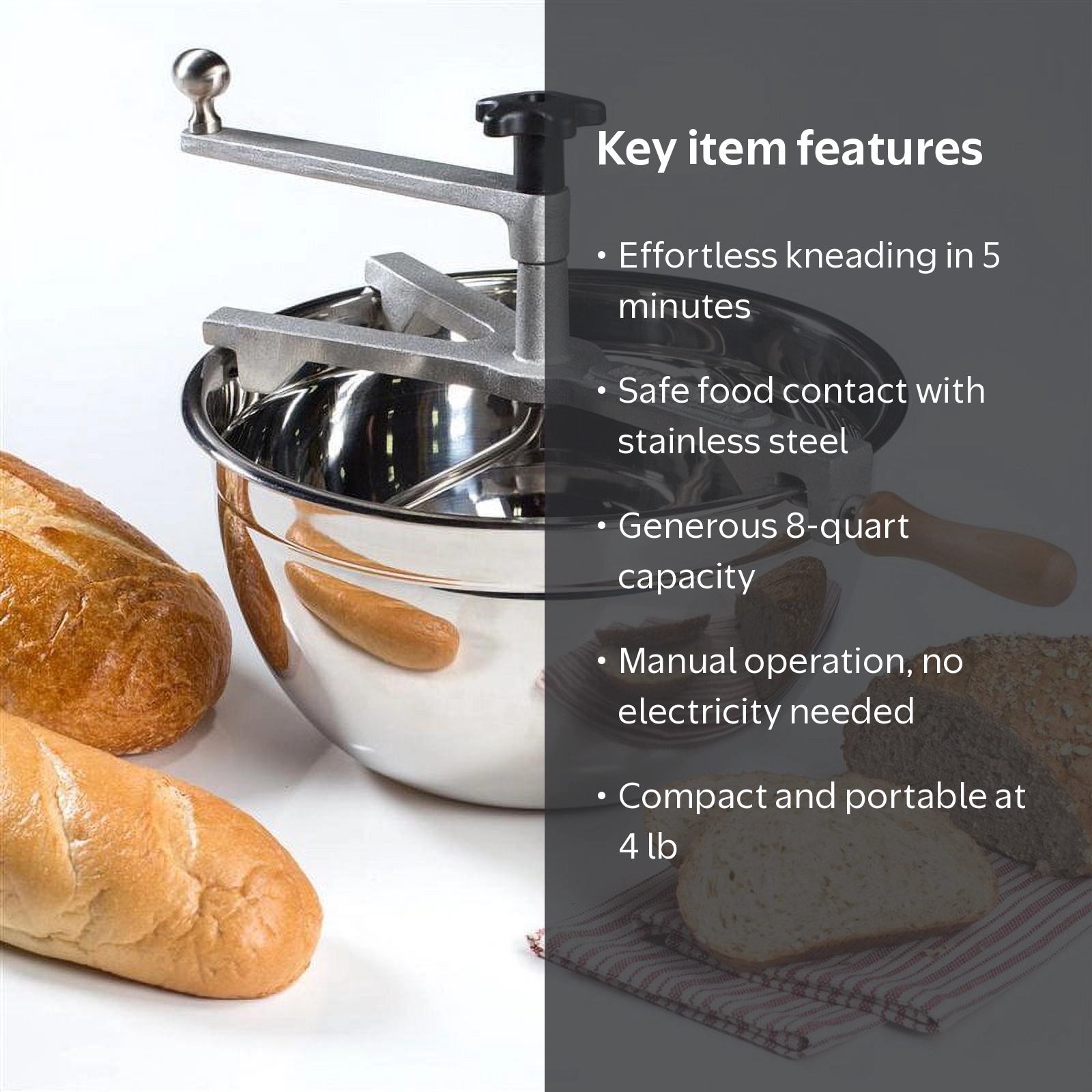 調理器具 Kneader for Bread PKG600D Handcrafted Stainless Steel Hand Crank Bread Dough Maker Kneader 8
