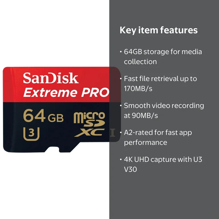 SanDisk Extreme Pro Memory Card Micro SDXC UHS-I U3 A2 V30 64GB