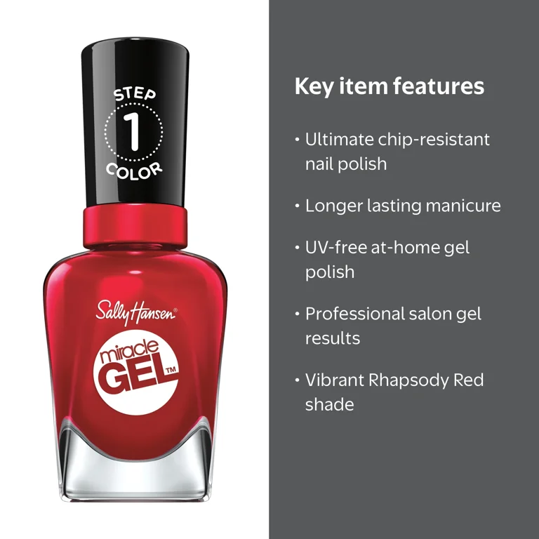 Sally Hansen Miracle Gel Nail Color, 0.5 oz, Rhapsody Red, Chip