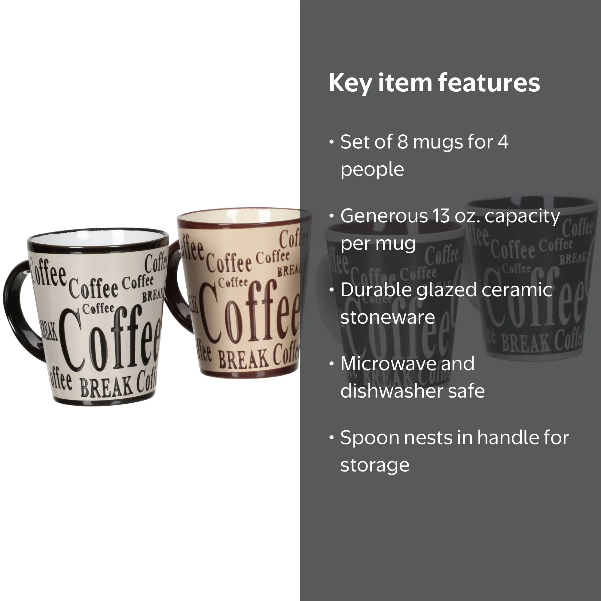 Gibson Mr. Coffee Dolce Cafe 4 Person 8 Piece Mug and Spoon Set